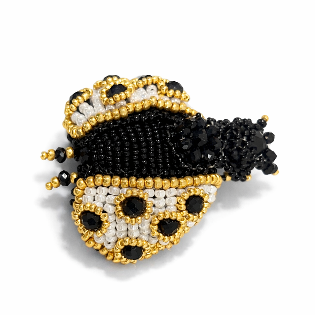 Mini 3D Ladybug Brooch White