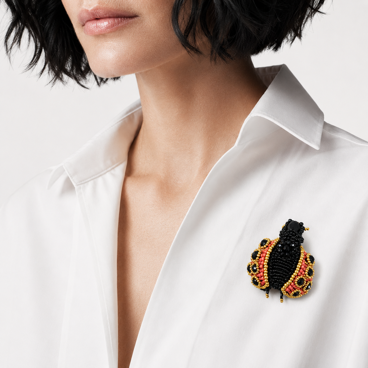 Mini 3D Ladybug Brooch Pink