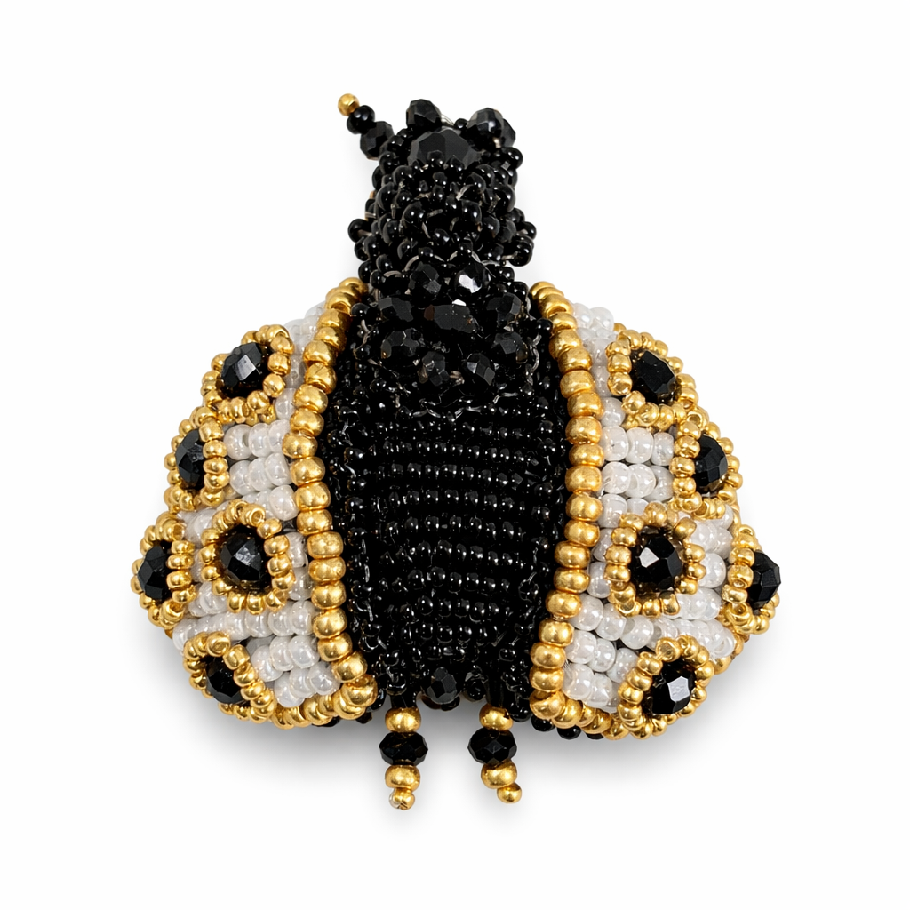 Mini 3D Ladybug Brooch White