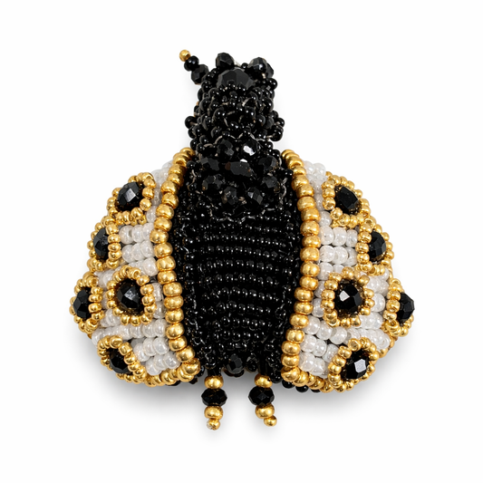 Mini 3D Ladybug Brooch White