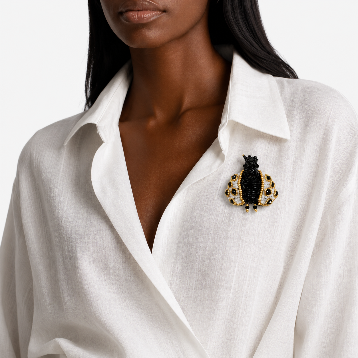 Mini 3D Ladybug Brooch White