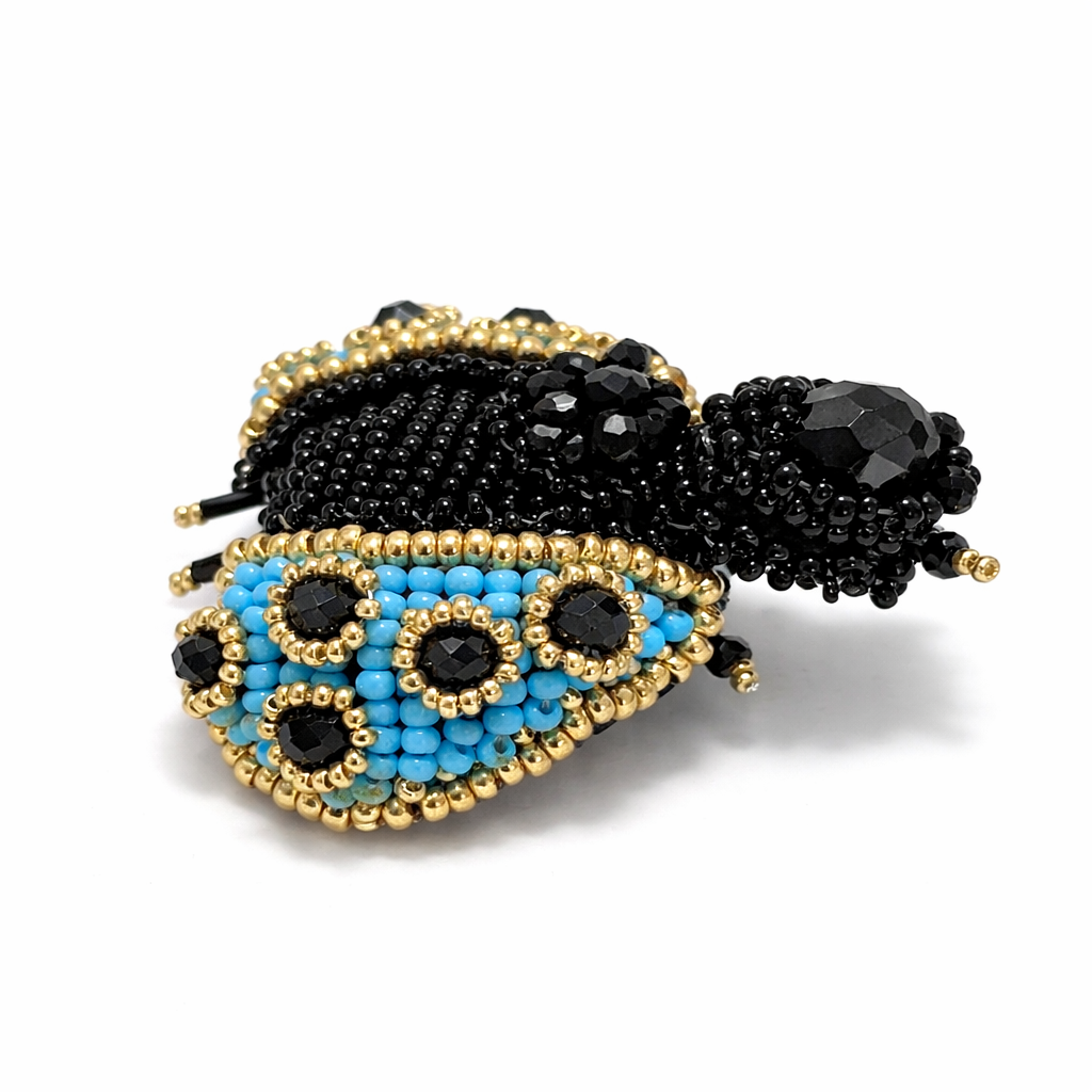 Mini 3D Ladybug Brooch Turquoise Blue