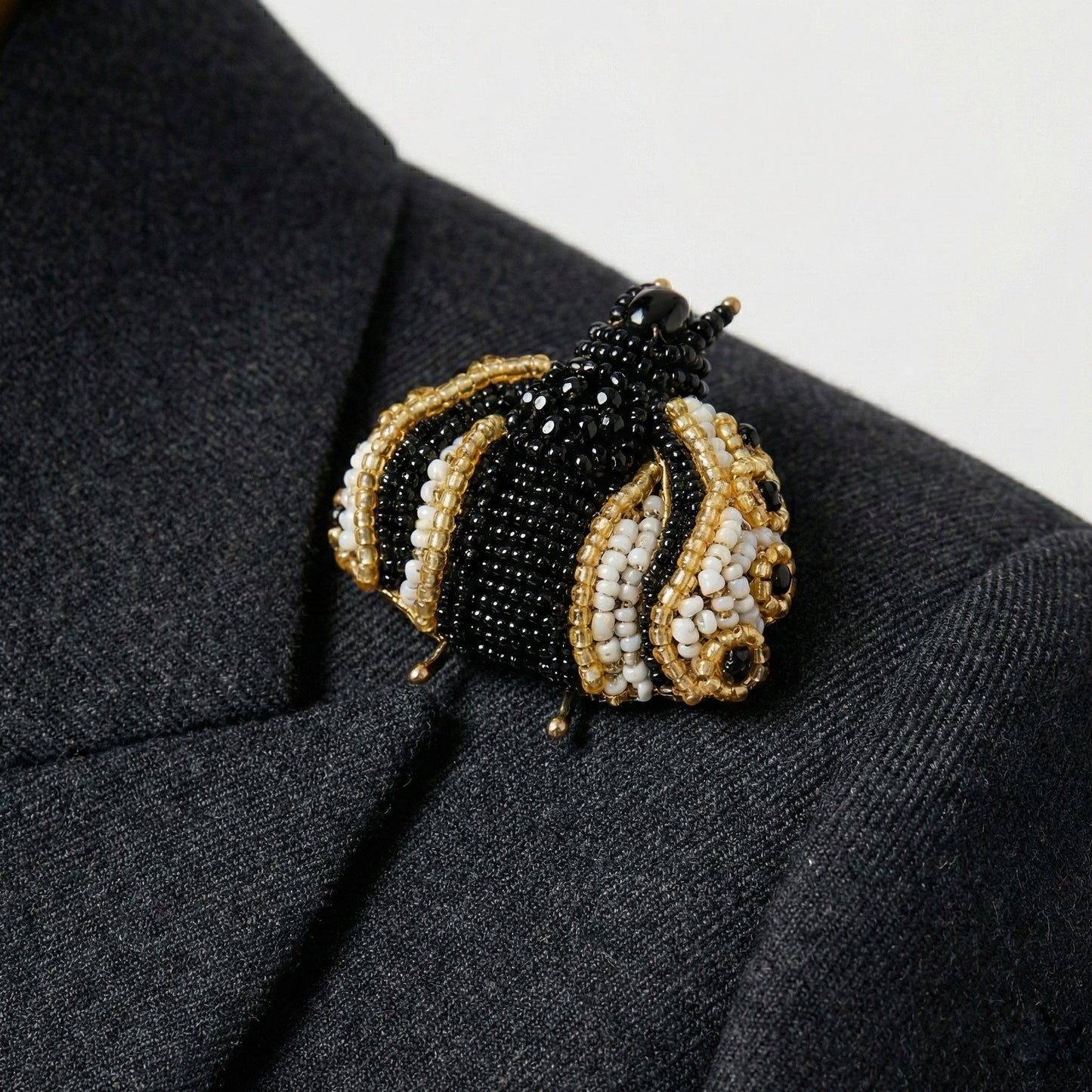 3D Ladybug Brooch White