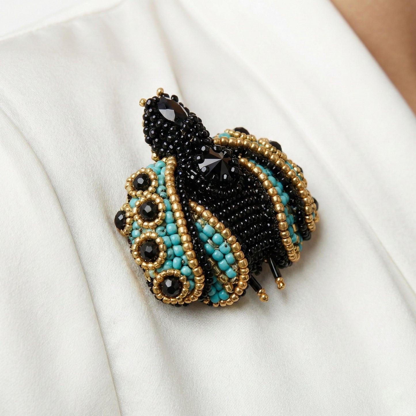 3D Ladybug Brooch Blue